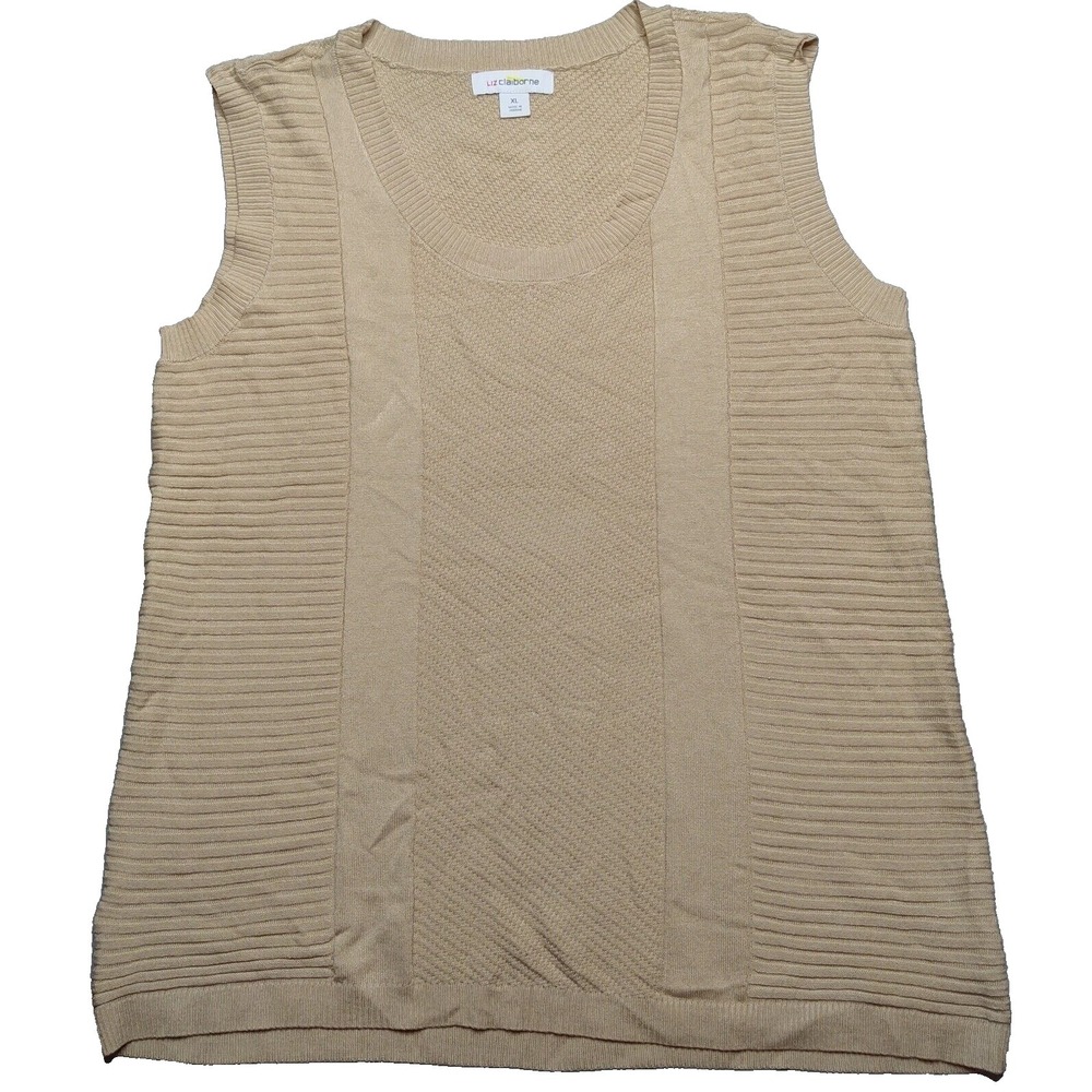Liz Claiborne Womens XL Beige Sleeveless Pullover Sweater Lightweight Vest NEW